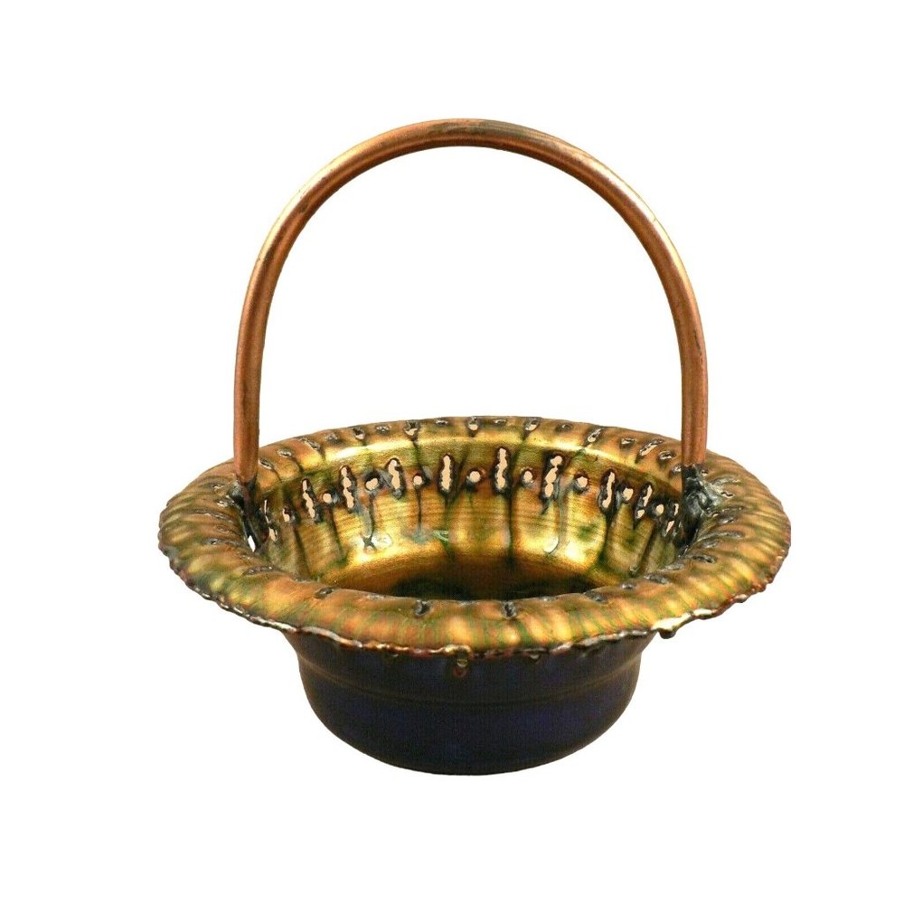 Italian Basket Artistic iridescent enameled decorative metal basket